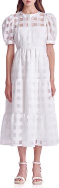 English Factory Check Puff Sleeve Belted Shirtdress