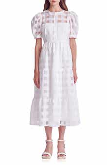 Check Puff Sleeve Belted Shirtdress