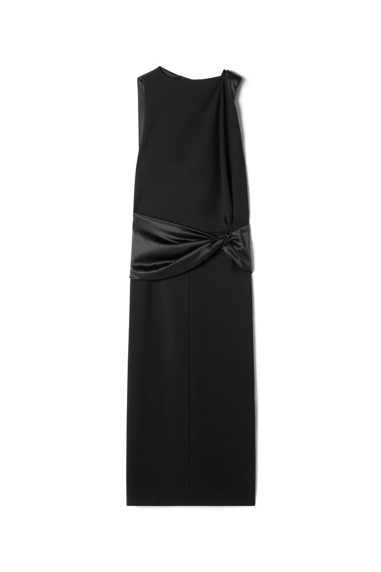 Black Midi Dress In Jersey And Satin, Alternate, color, Black