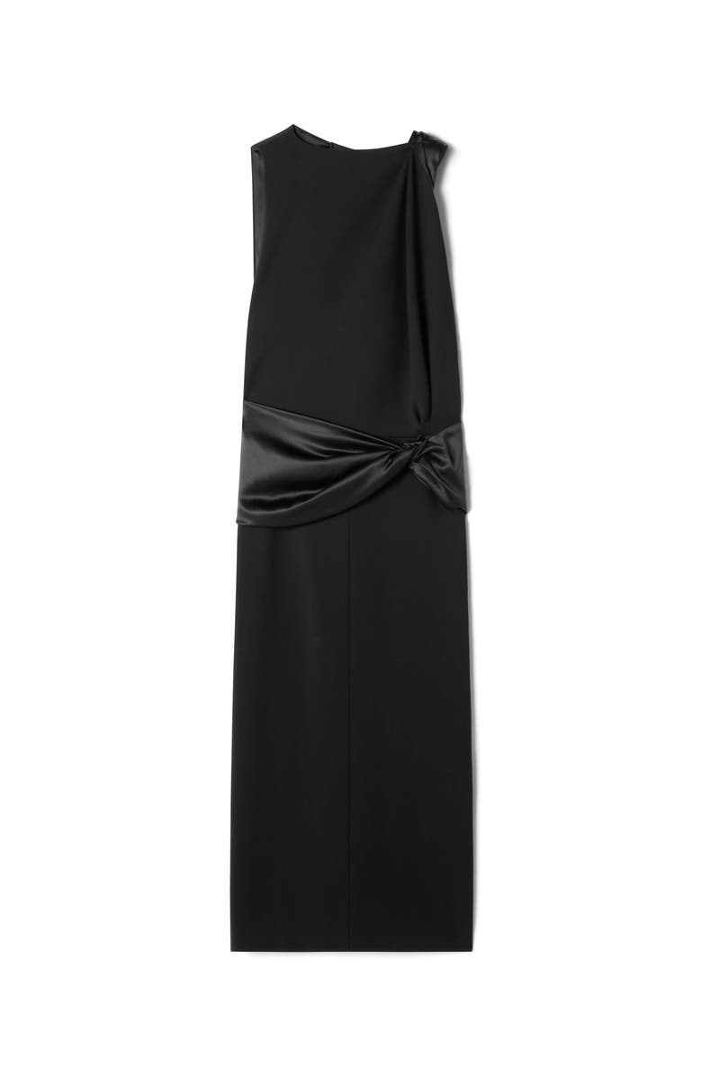 Lanvin Black Midi Dress In Jersey And Satin, Alternate, color, Black