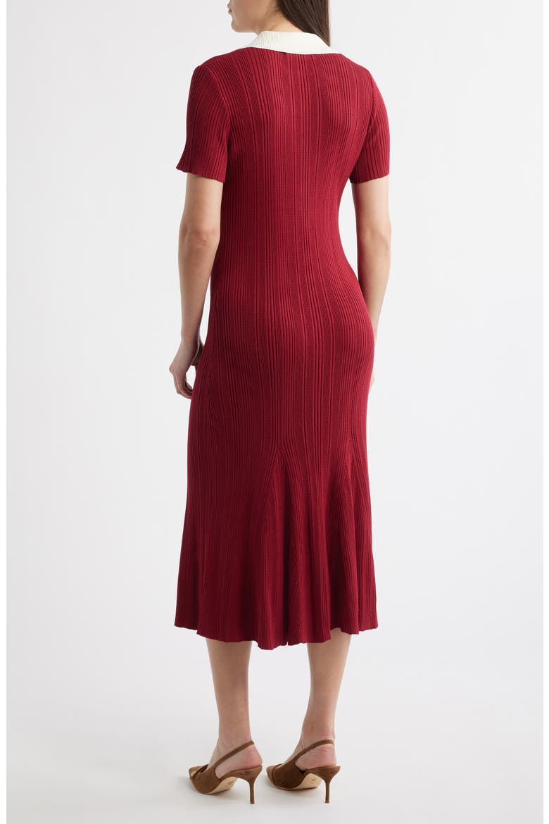 Short Sleeve Rib Polo Sweater Dress, Alternate, color, RED/ IVORY