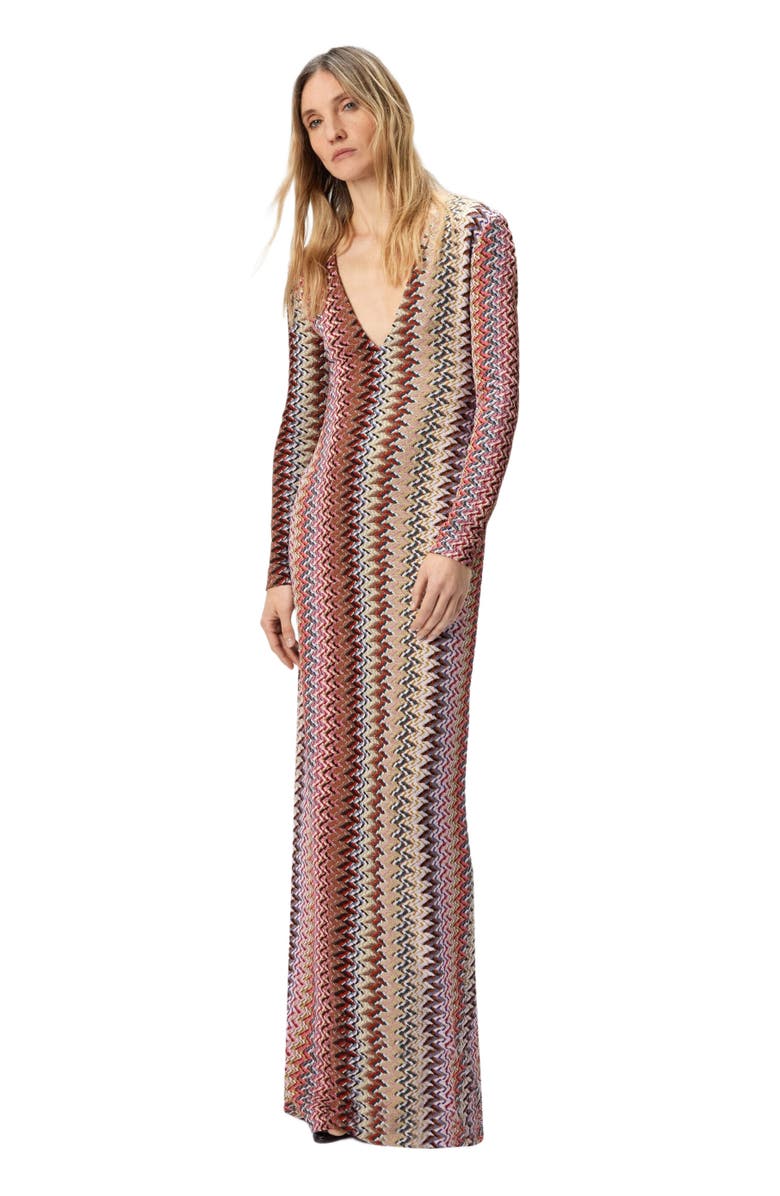Missoni Long Dress With V-neck And Zigzag Pattern, Main, color, Multicoloured