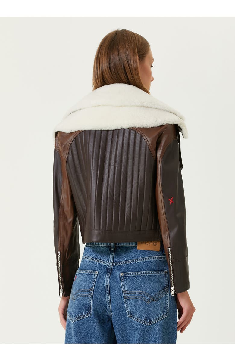 PCFG Double Collar Leather Women Jacket, Alternate, color, Brown