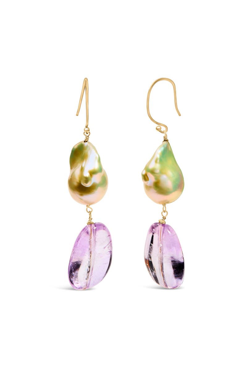 Haus of Brilliance 14K Yellow Gold Amethyst and Baroque Pearl Drop and Dangle Earrings, Alternate, color, Yellow