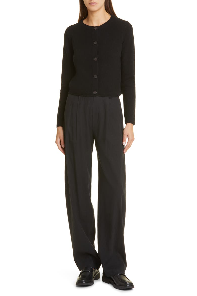 Crewneck Wool & Cashmere Cardigan, Alternate, color, BLACK
