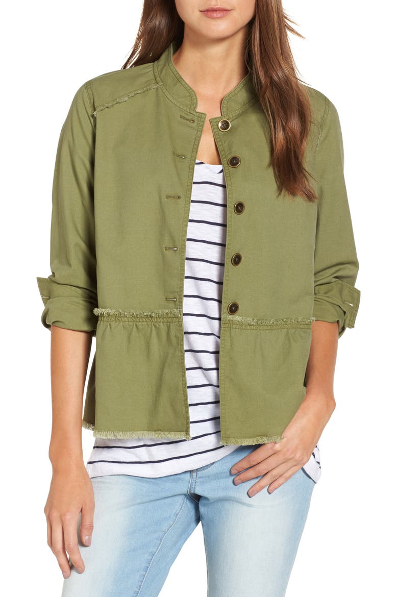 Twill Peplum Jacket, Main, color, OLIVE