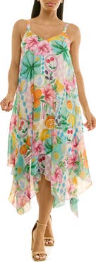 Nina Leonard Patterned Handkerchief Hem Dress