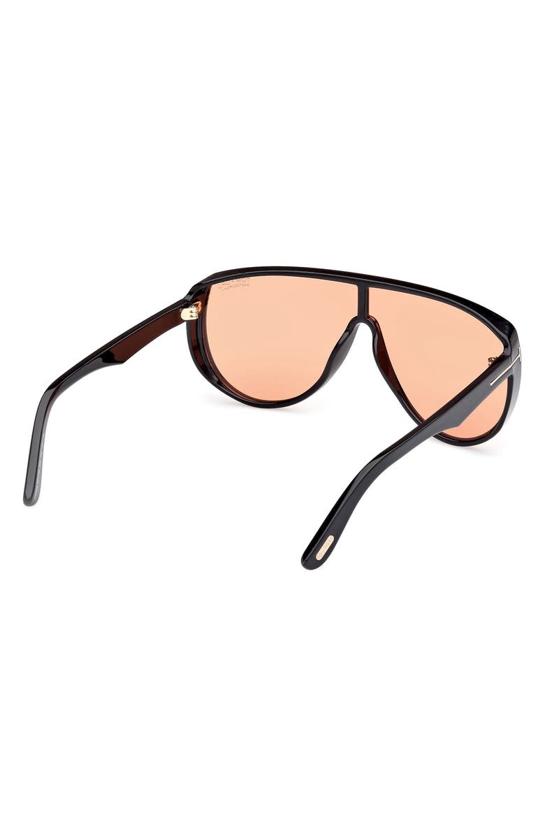 TOM FORD Achilles 138mm Shield Sunglasses, Alternate, color, Black / T Logo / Terracotta