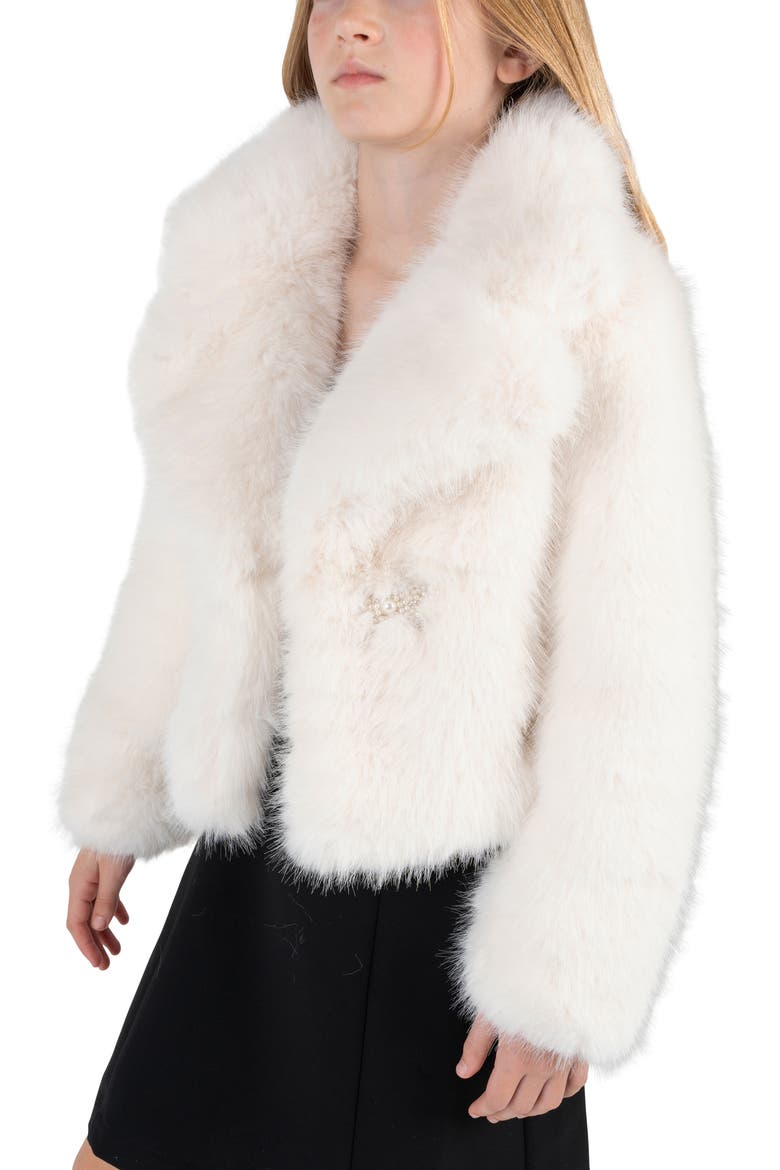 Kids' Faux Fur Jacket with Appliqué, Alternate, color, IVORY
