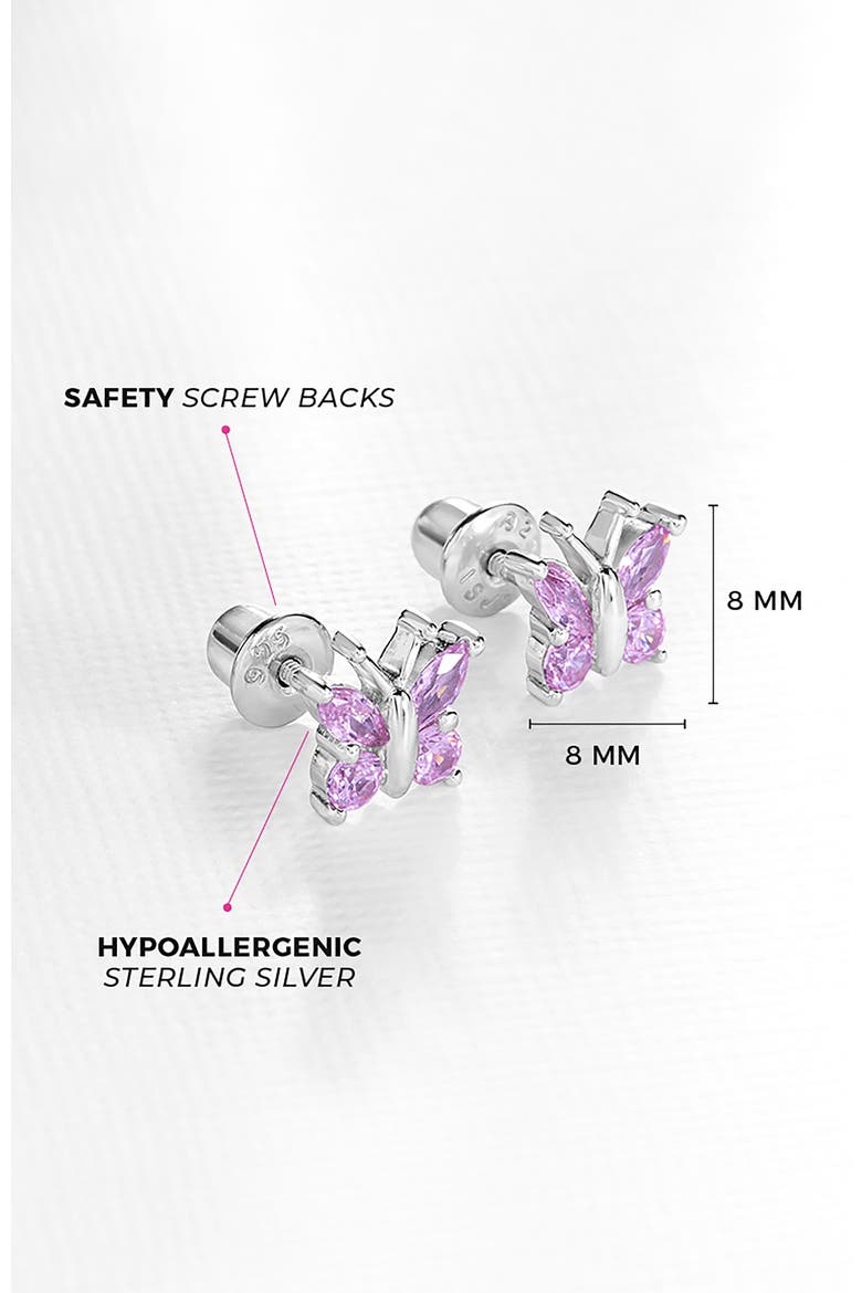 Dainty Cubic Zirconia Butterfly Earrings, Alternate, color, Pink