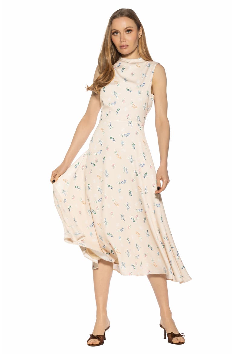 Opal Sleeveless Fit & Flare Midi Dress, Alternate, color, BEIGE DITZY