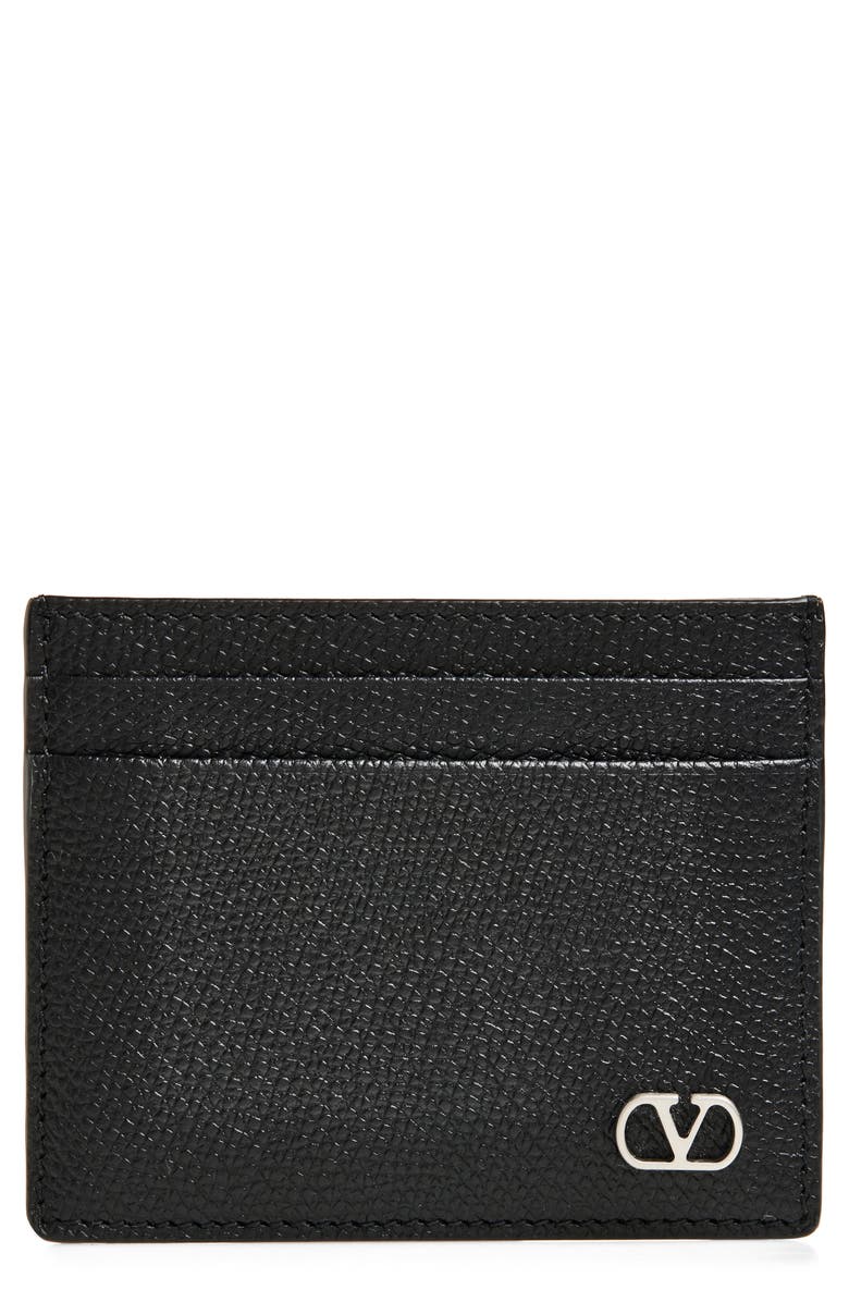 Valentino Garavani VLOGO Leather Card Holder, Main, color, Black