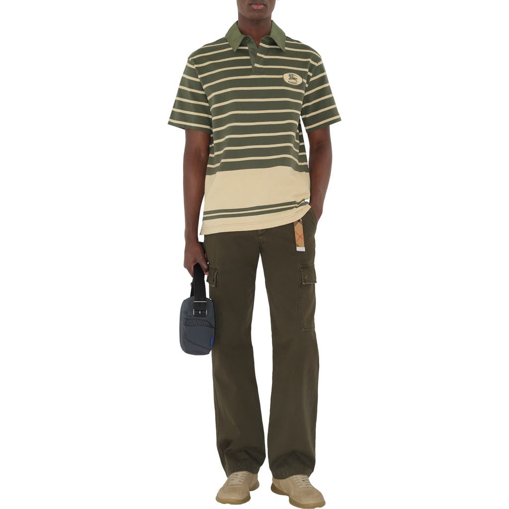 Burberry Striped Cotton Polo Shirt In Green