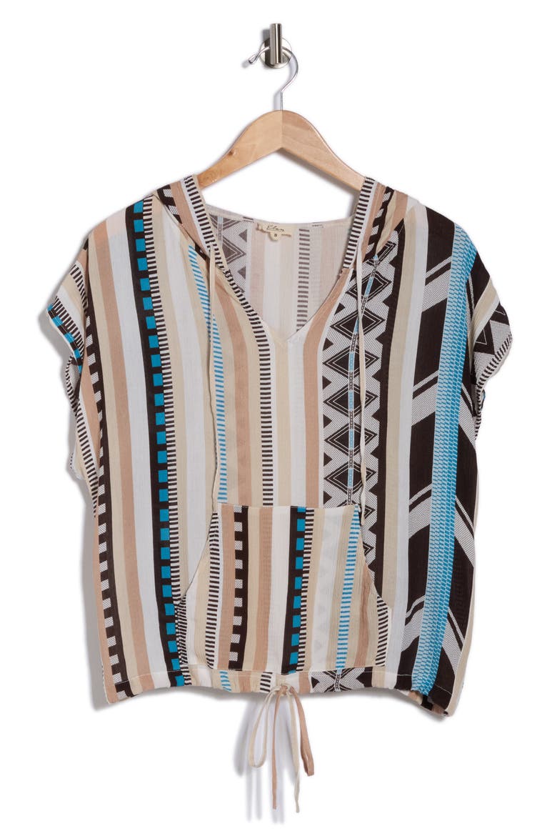 Kanga Drawstring Hem Cover-Up Hoodie, Alternate, color, NEUTRAL AZTEC