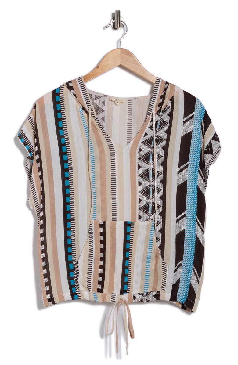 Elan Kanga Drawstring Hem Cover-Up Hoodie, Alternate, color, Neutral Aztec