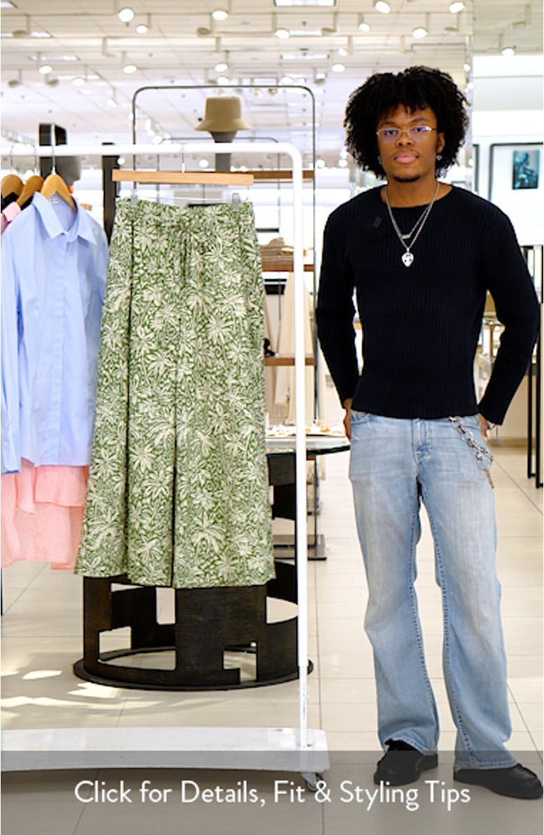 Palm Print Wide Leg Cotton Pants, sales video thumbnail