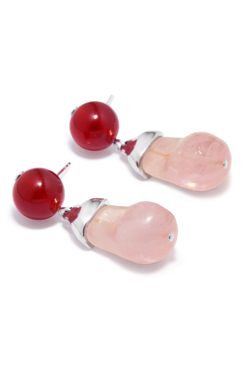 Beaded Drop Earrings, Alternate, color, PINK/ SILVER PLATED