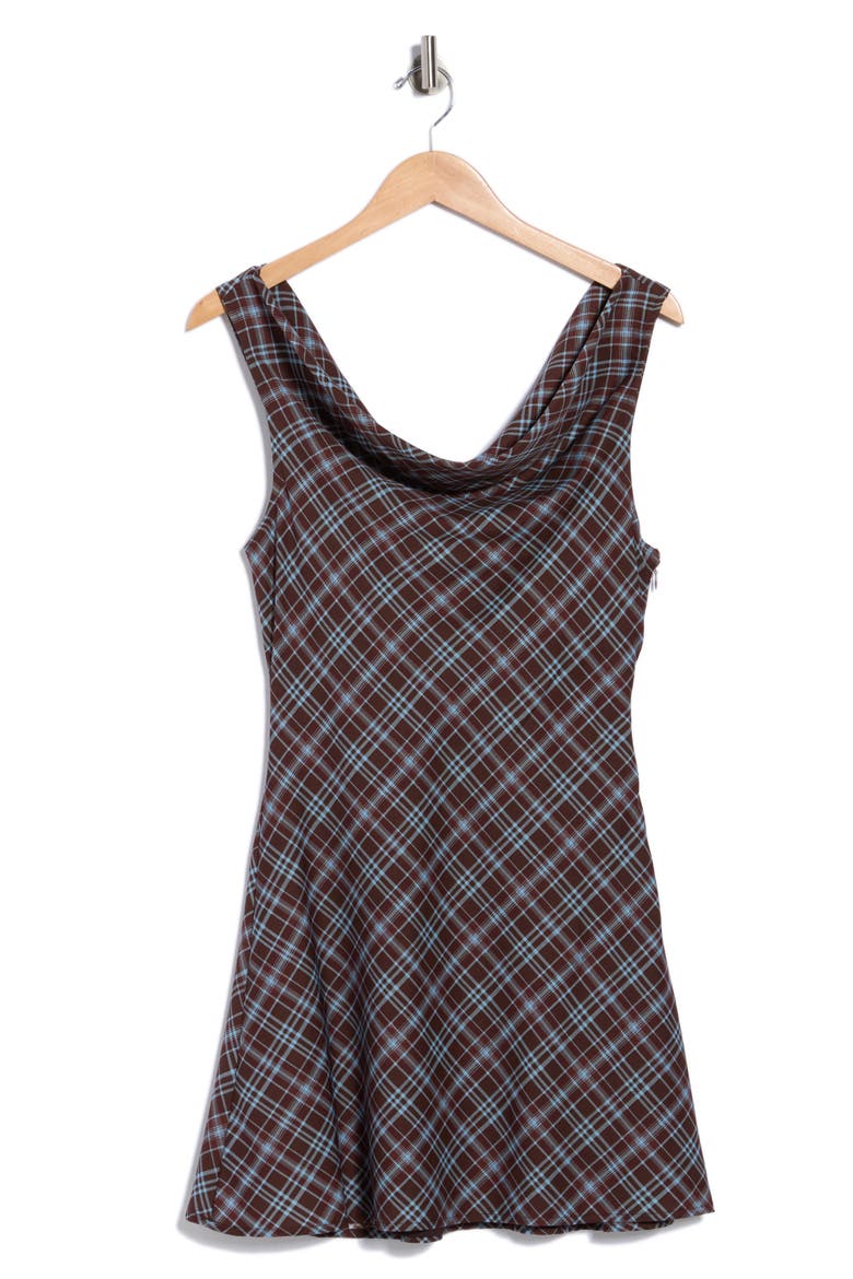 Plaid Cowl Neck Minidress, Alternate, color, BROWN FLORAL