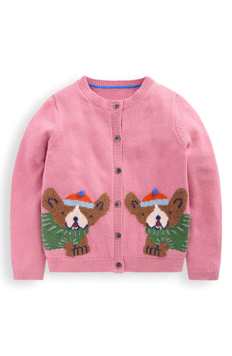 Mini Boden Kids' Fun Intarsia Cardigan, Main, color, Pink Frenchies