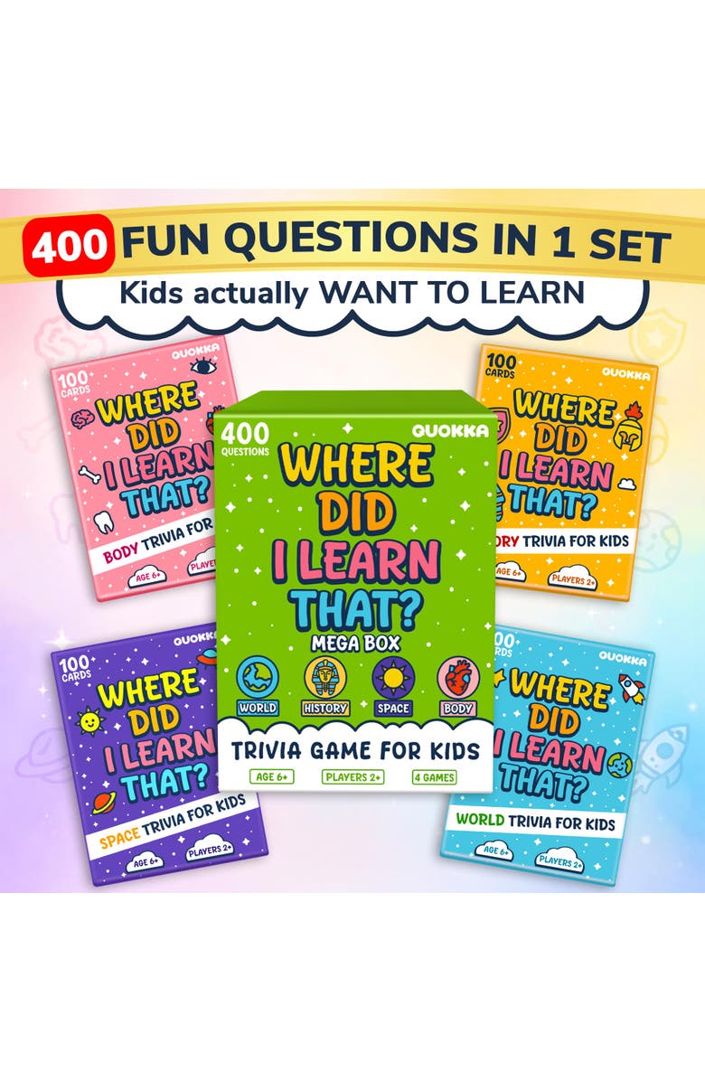 Quokka Kids Trivia Card Games - World, Space, History & Human Body, Alternate, color, 4 Set