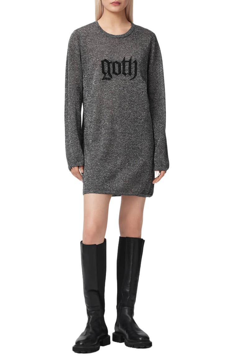 Deetz Metallic Sweater Dress, Main, color, FOGGY SILVER