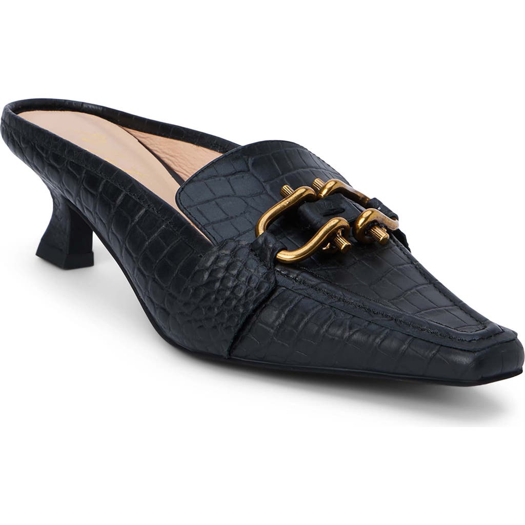 Matisse Lee Kitten Heel Mule In Black Croc
