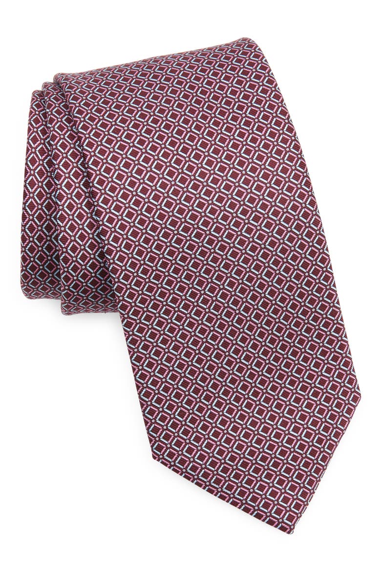Geometric Silk Tie, Main, color, PINK