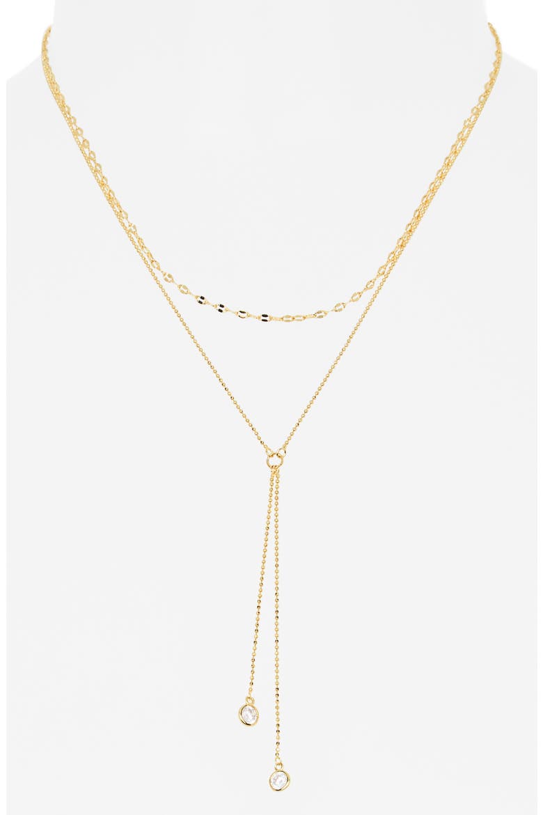 Cubic Zirconia Layered Y-Necklace, Alternate, color, CLEAR- GOLD