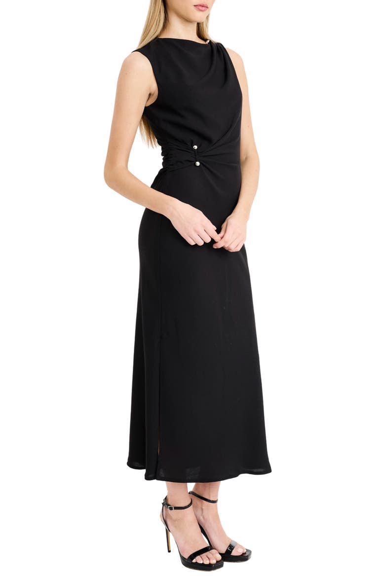Bit Detail Ruched Midi Dress, Alternate, color, BLACK