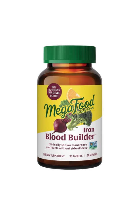 Blood Builder Iron Supplement for Women & Men with B12, Folic Acid & Vitamin C, Vegan, 30 Tablets