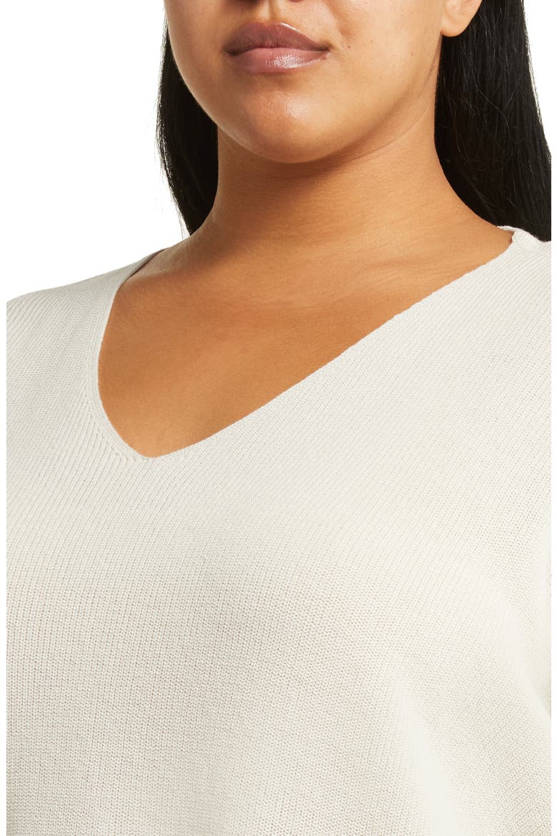 Organic Cotton V-Neck Sweater, Alternate, color, BONE