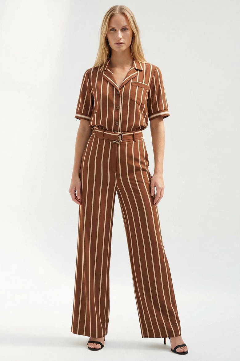 Striped Belted Wide Leg Pants, Alternate, color, HAZELNUT-BEIGE