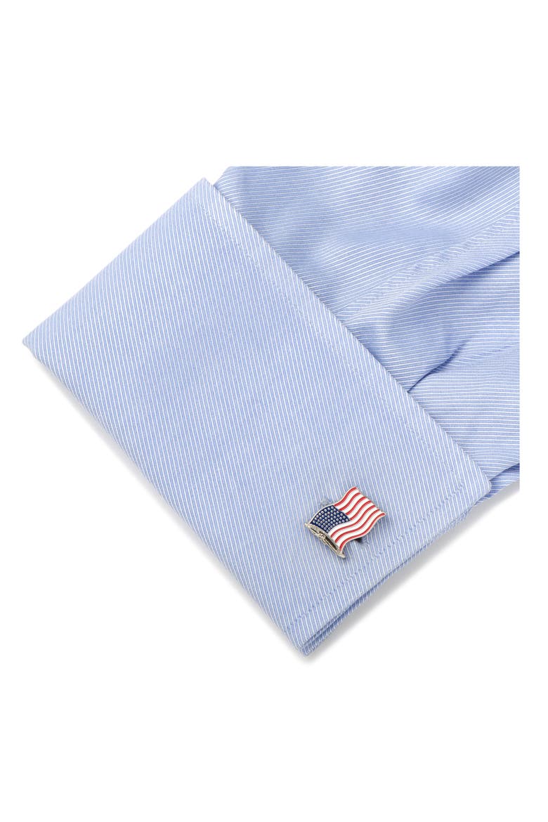 Waving American Flag Cuff Links, Alternate, color, RED