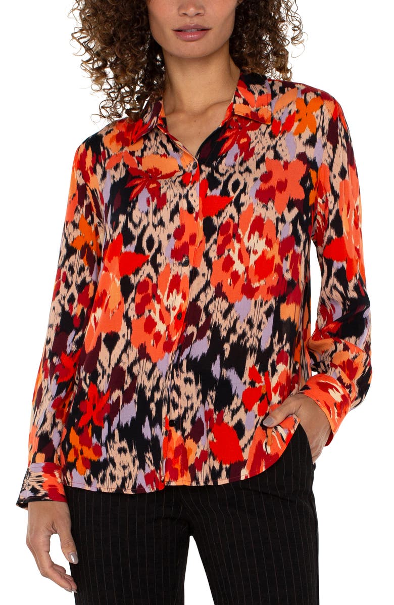 Liverpool Floral Button-Up Shirt, Alternate, color, Brnt Orng Flrl