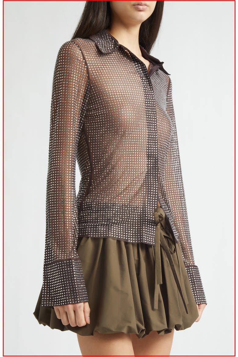 Crystal Embellished Button-Up Shirt, Alternate, color, TEAK/ SILVER
