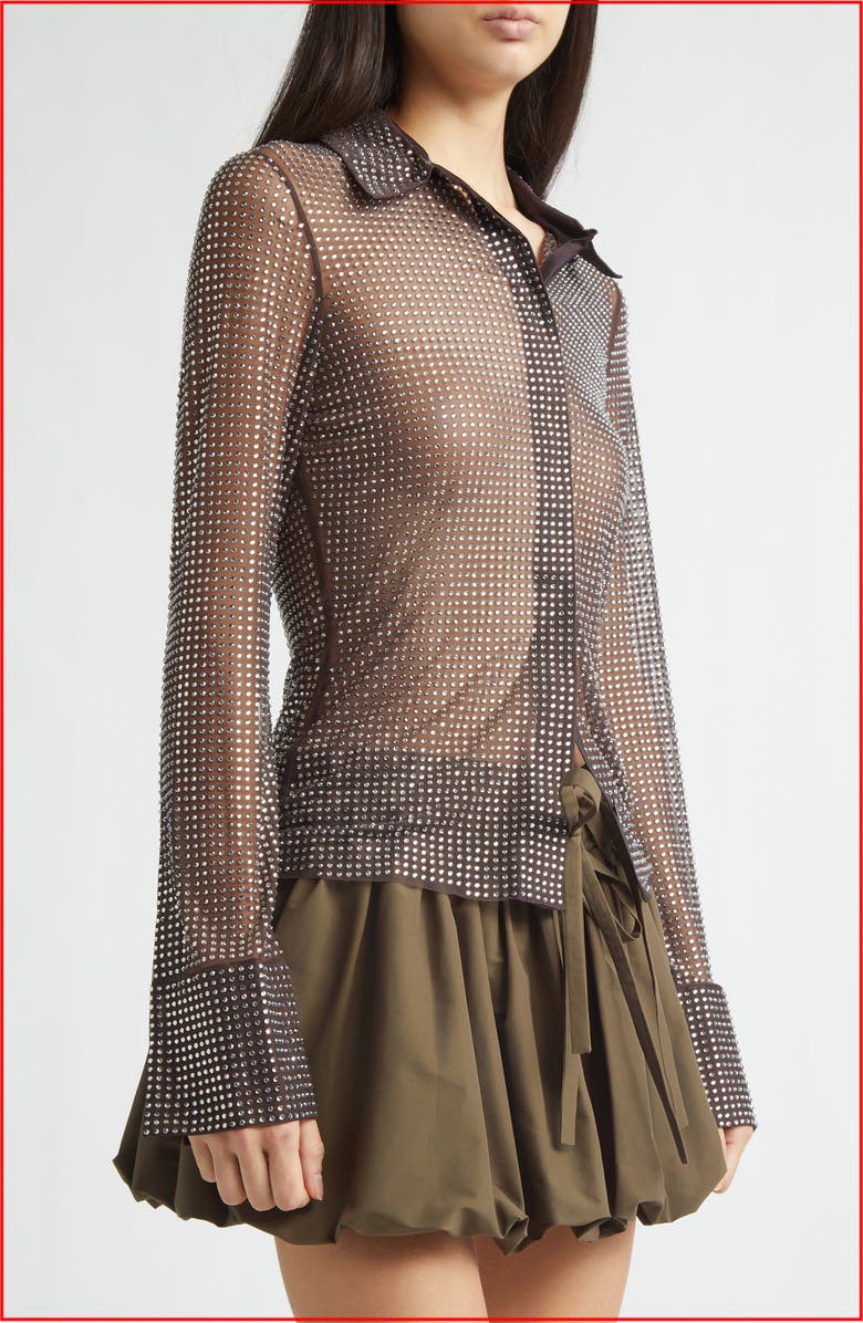 MONSE Crystal Embellished Button-Up Shirt, Alternate, color, Teak/ Silver