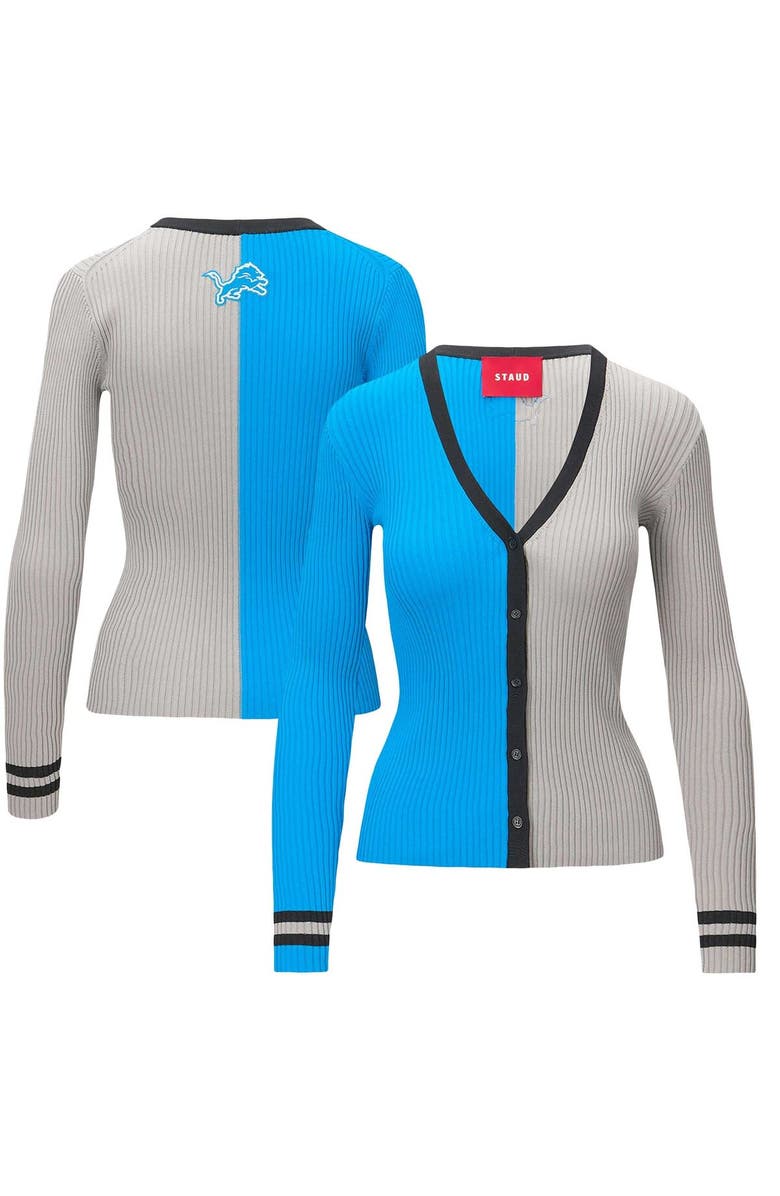 STAUD Women's STAUD Blue/Silver Detroit Lions Cargo Sweater, Main, color,