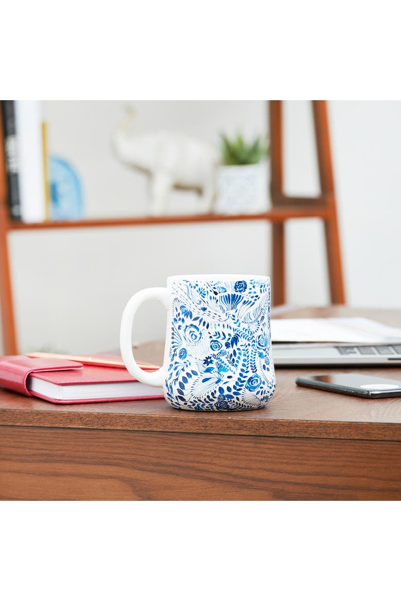 Navy Blue Floral Ceramic Coffee & Tea Dolomite Drinking Mug 16oz, Alternate, color, Blue