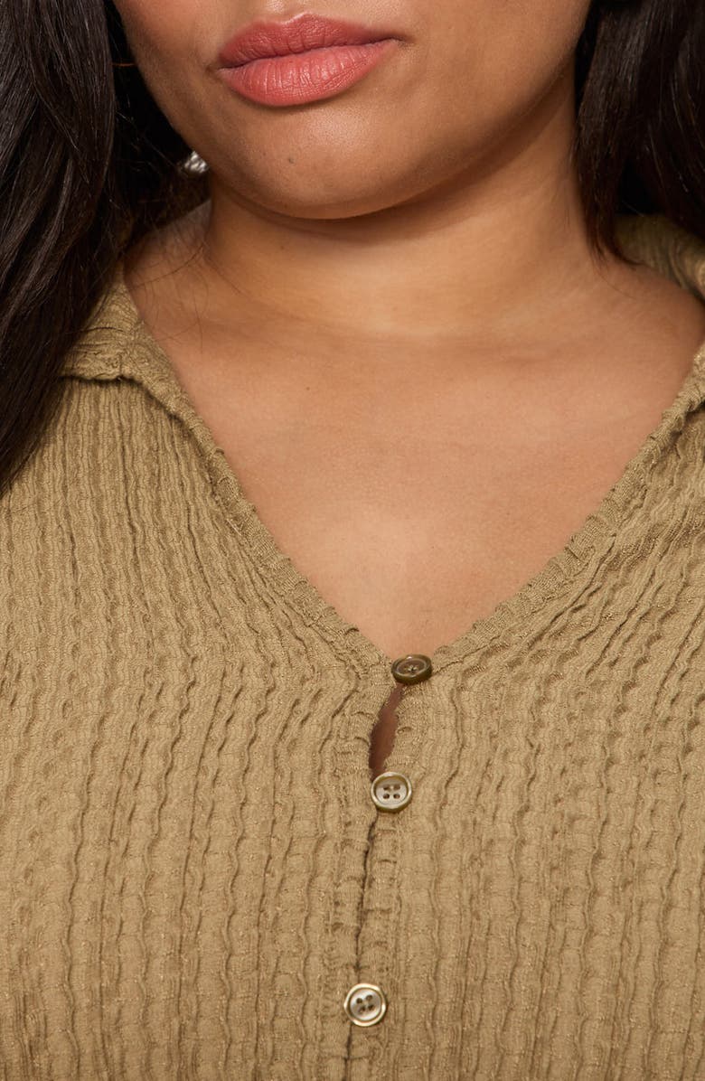 Sanctuary Textured Knit Button-Up Shirt, Alternate, color, Covert Green