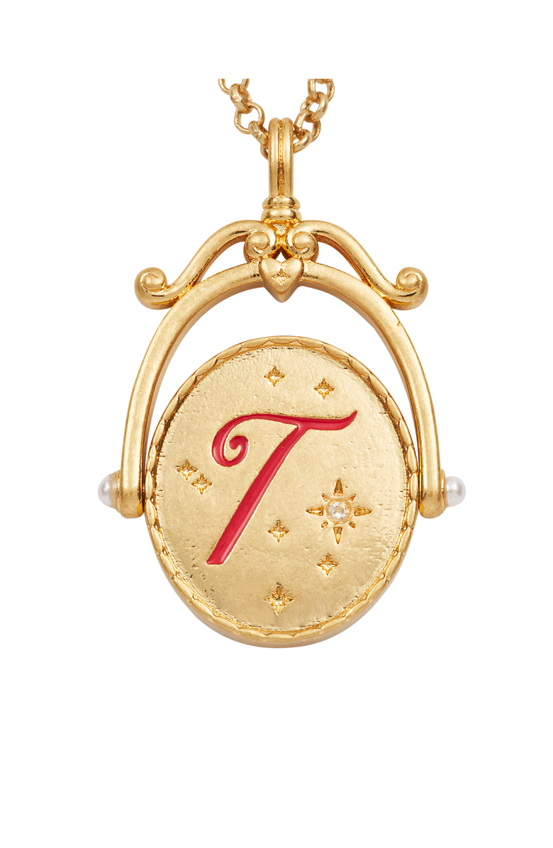 Fable England T Initial Tulip Gold Spinner Chain Necklace, Alternate, color, Gold