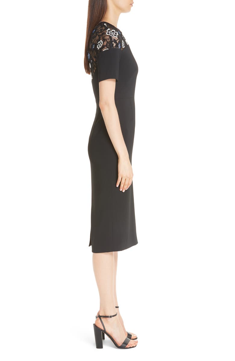 Lela Rose 3D Floral Lace Yoke Sheath Dress, Alternate, color, 