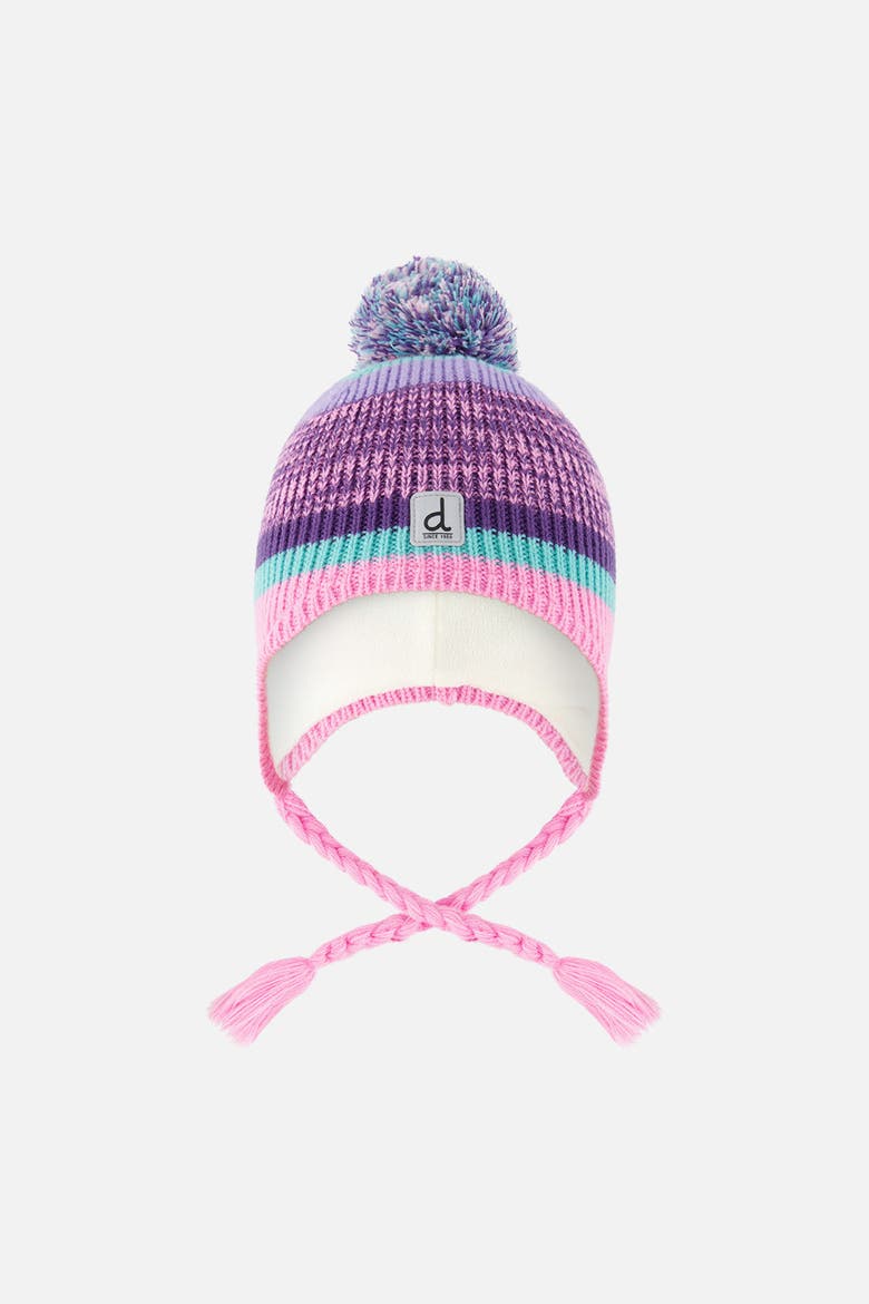 Winter Peruvian Jacquard Fleece-Lined Pompom Knit Hat, Main, color, Mauve and Blue Jacquard