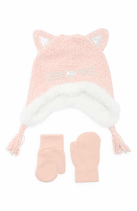 Capelli New York Kids' Chenille Kitty Earflap Beanie & Glove Set