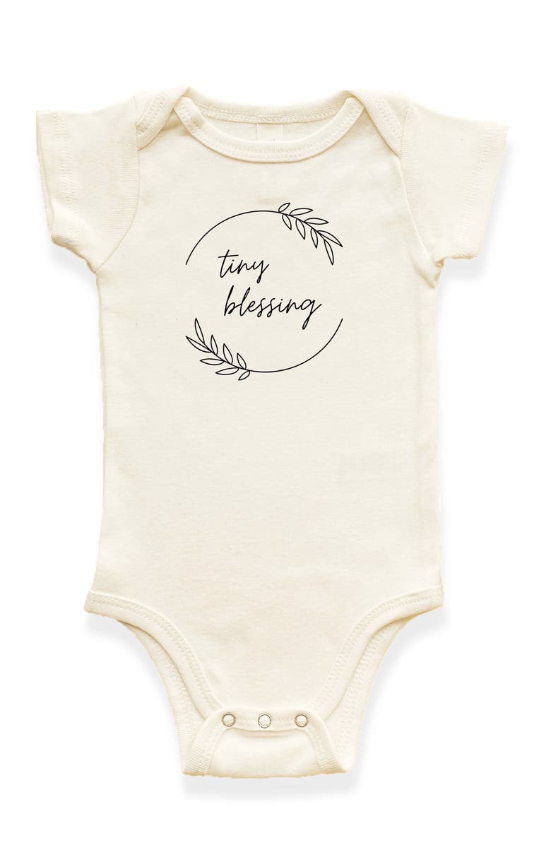 Tenth & Pine Tiny Blessing Organic Baby Bodysuit, Main, color, Natural Black Lettering