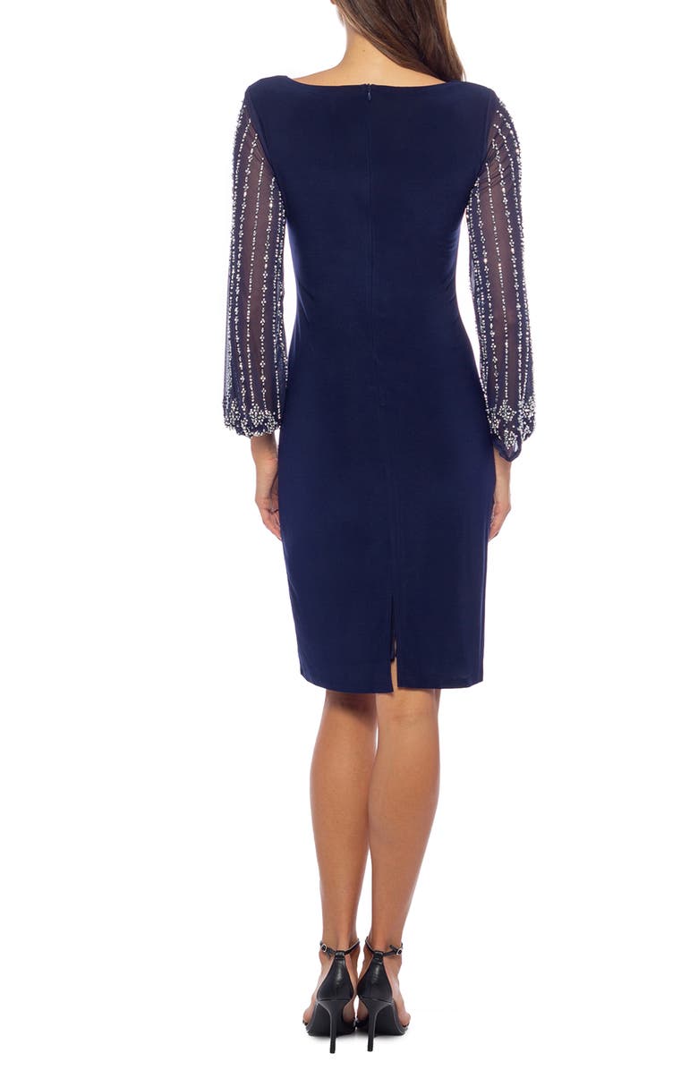 Marina Crystal Embellished Long Sleeve Sheath Dress, Alternate, color, Navy