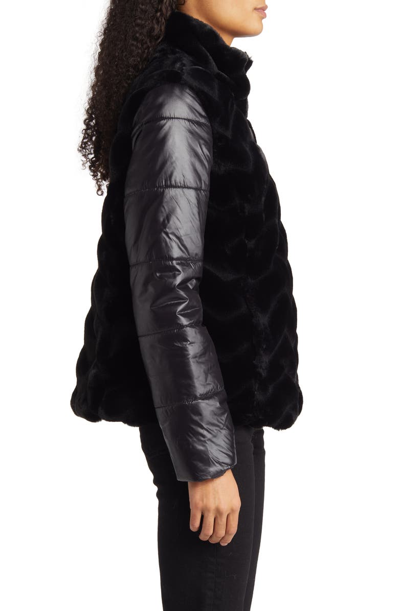 Via Spiga Zip Front Faux Fur Reversible Puffer Jacket, Alternate, color, 