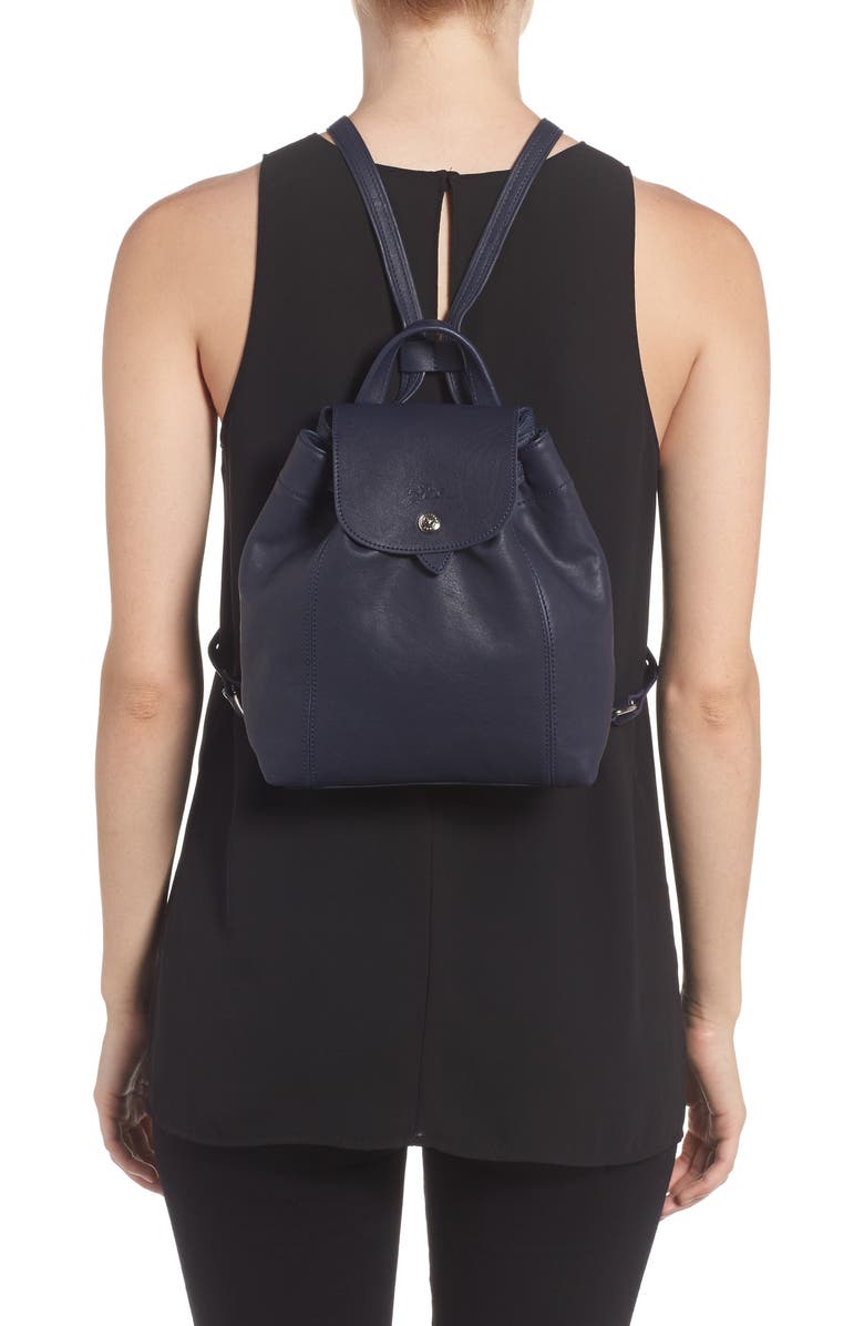 Longchamp Le Pliage Cuir Backpack, Alternate, color, Navy