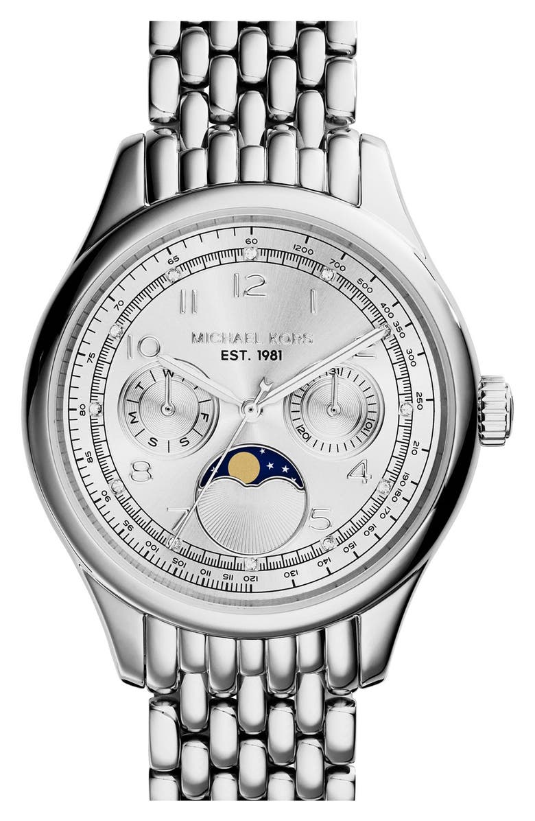 MICHAEL Michael Kors Michael Kors 'Amelia' Moon Phase Bracelet Watch, 38mm, Main, color, 