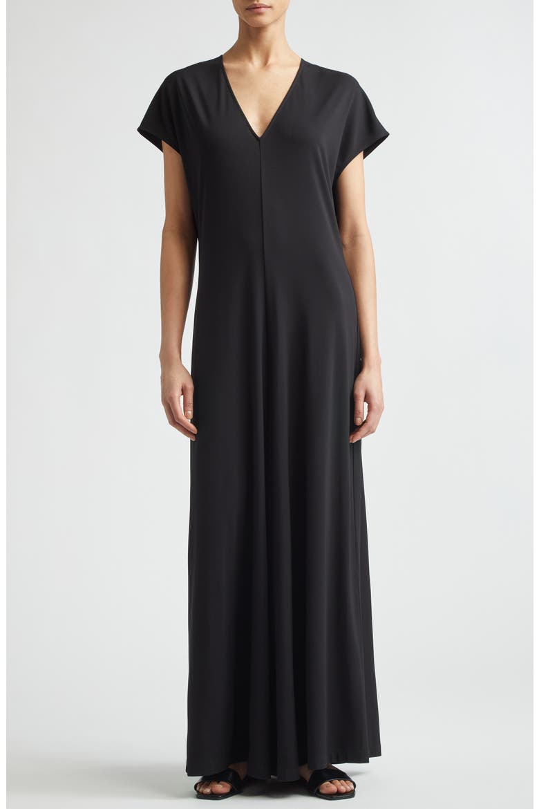 V-Neck Jersey Maxi Dress, Main, color, BLACK
