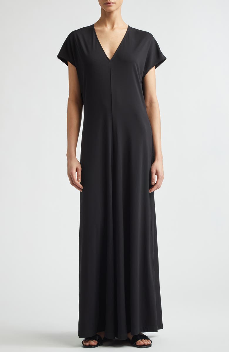 TOTEME V-Neck Jersey Maxi Dress, Main, color, Black